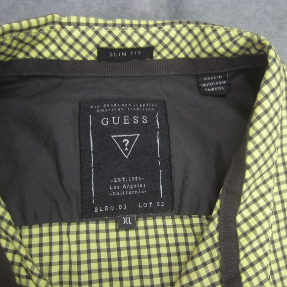 GUESS Shirt Mens XL Yellow Green Plaid Slim Fit Button Up Long Sleeve Casual UAE - Picture 7 of 16